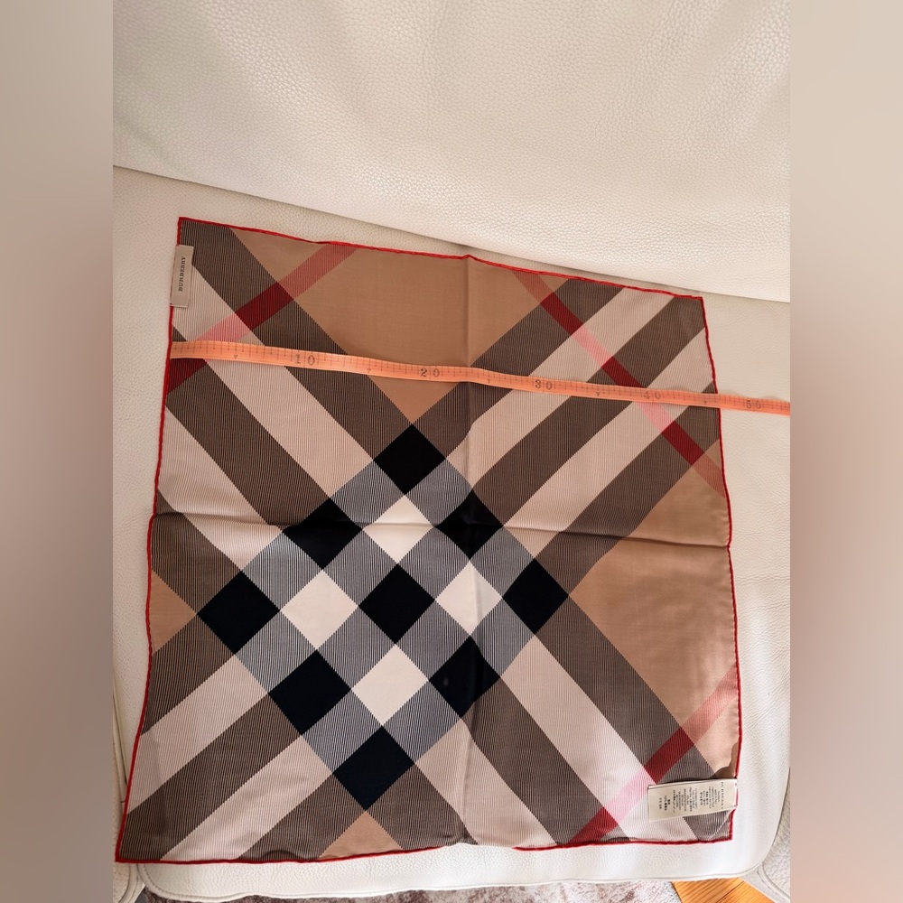 New Burberry Classic Check Silk Scarf with Red Trim